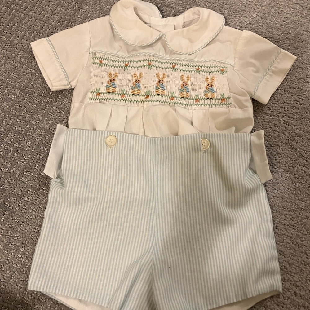 Vintage Easter Baby Outfit with Hand Embroidered Detail